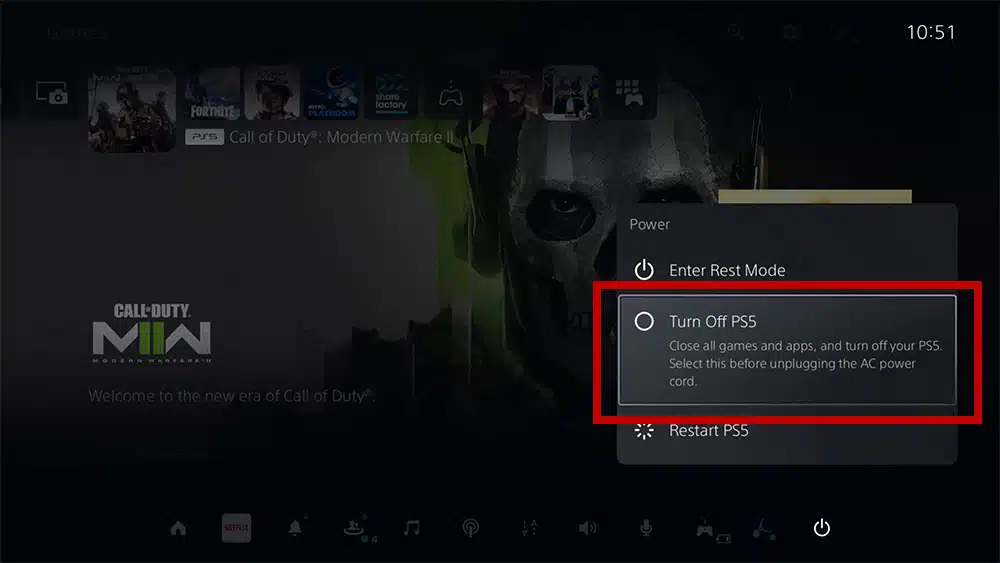 Press the option 'Turn off PS5'