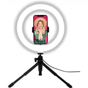 Juice Social 10" Desktop LED Selfie Ring Light with Phone Holder and Extendable Legs | Vlogging, Make-Up, Streaming